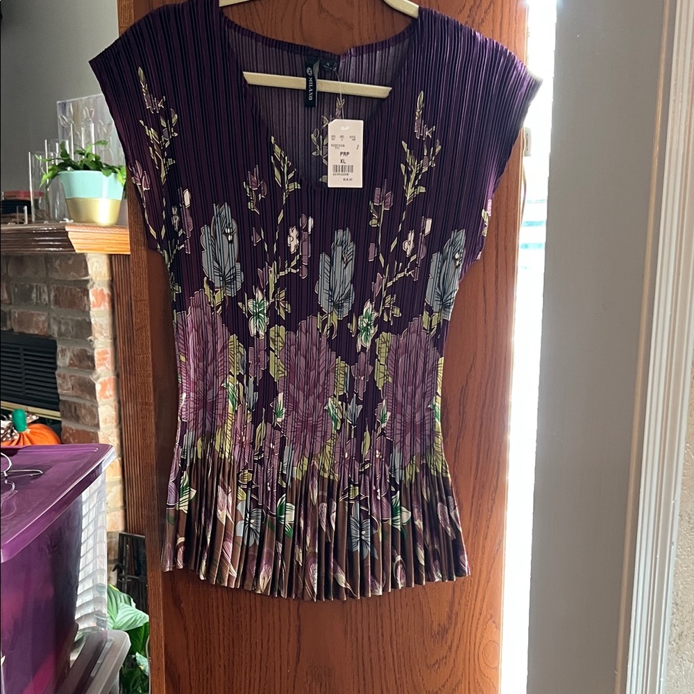 Milano Purple Floral Pleated Blouse